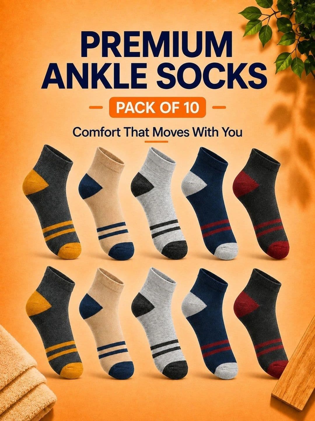 ADDOSSO Men Pack of 10 Cotton Assorted Striped Ankle Length Socks thumbnail 5