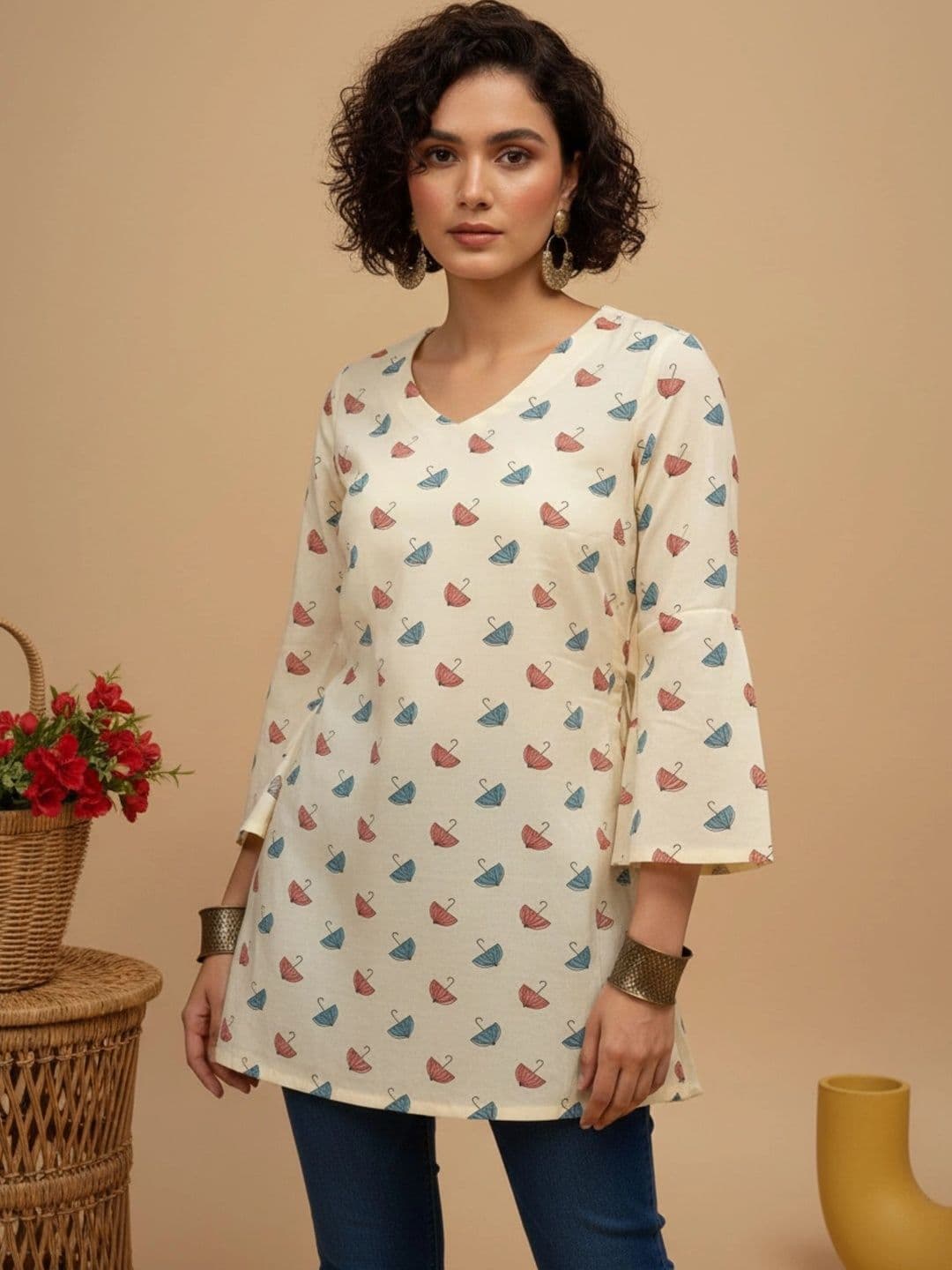 SURHI Women Quirky Printed Flared Sleeves Kurta thumbnail 4