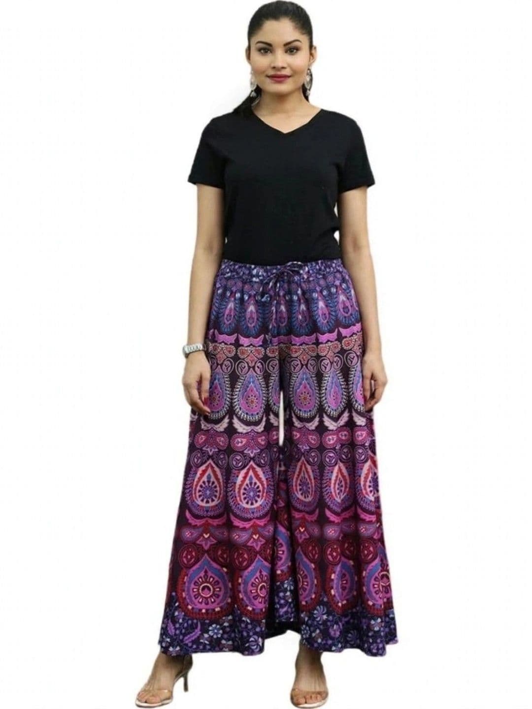OUTER WEAR AYAM EXPORTS Women Ethnic Motifs Printed Knitted Ethnic Palazzos - view 1