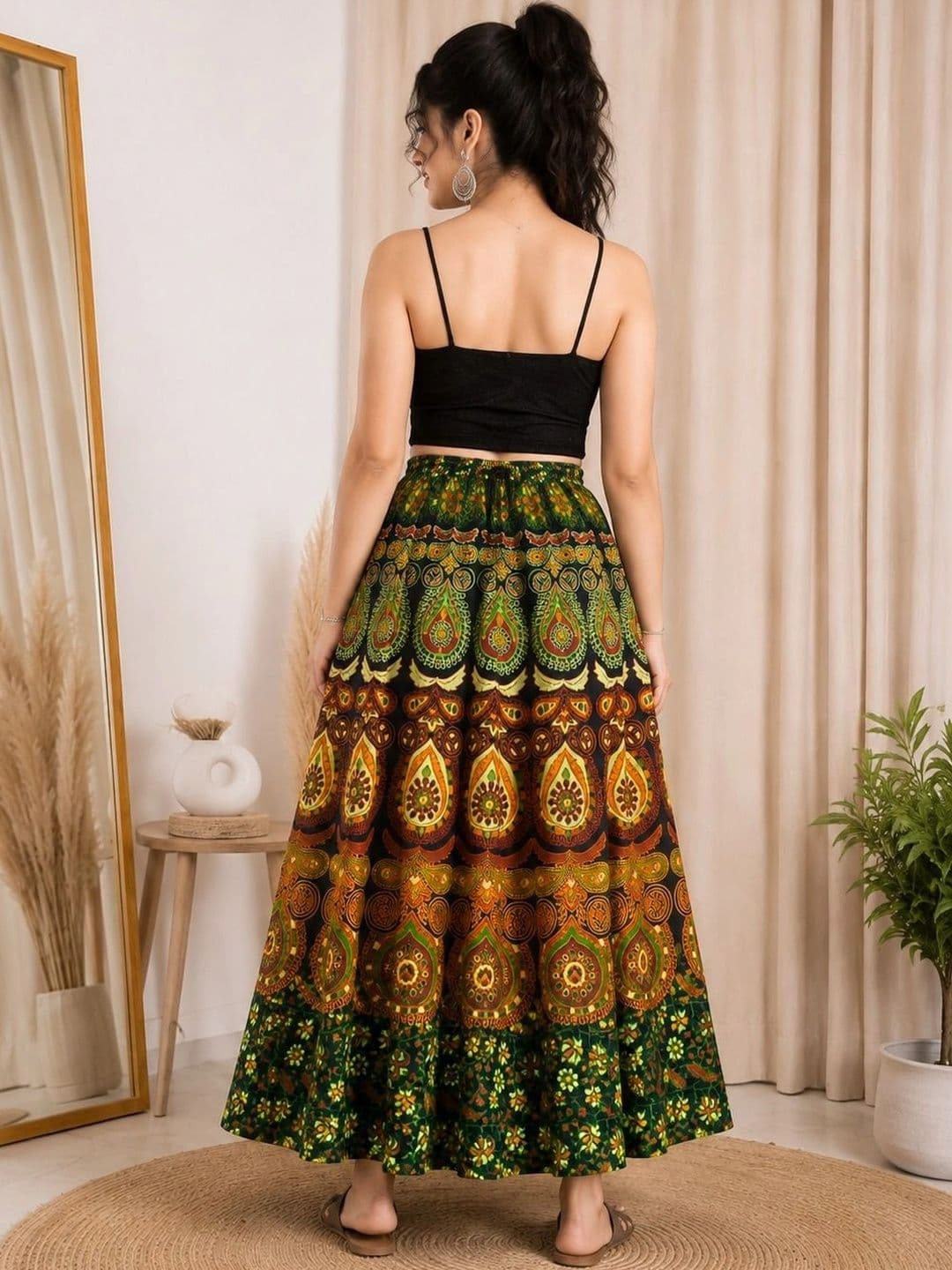 HIMCARE Women Cotton Cambric Paisley Bohemian Maxi Flared Skirt thumbnail 2