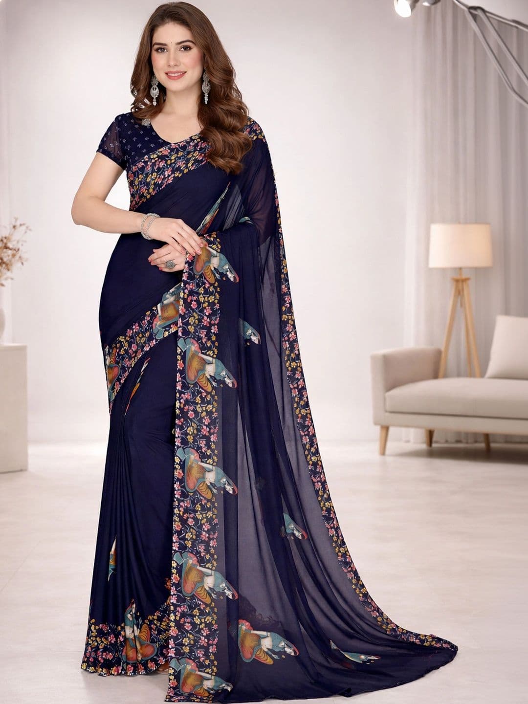 ANAND SAREES Floral Poly Georgette Designer Saree - view 1