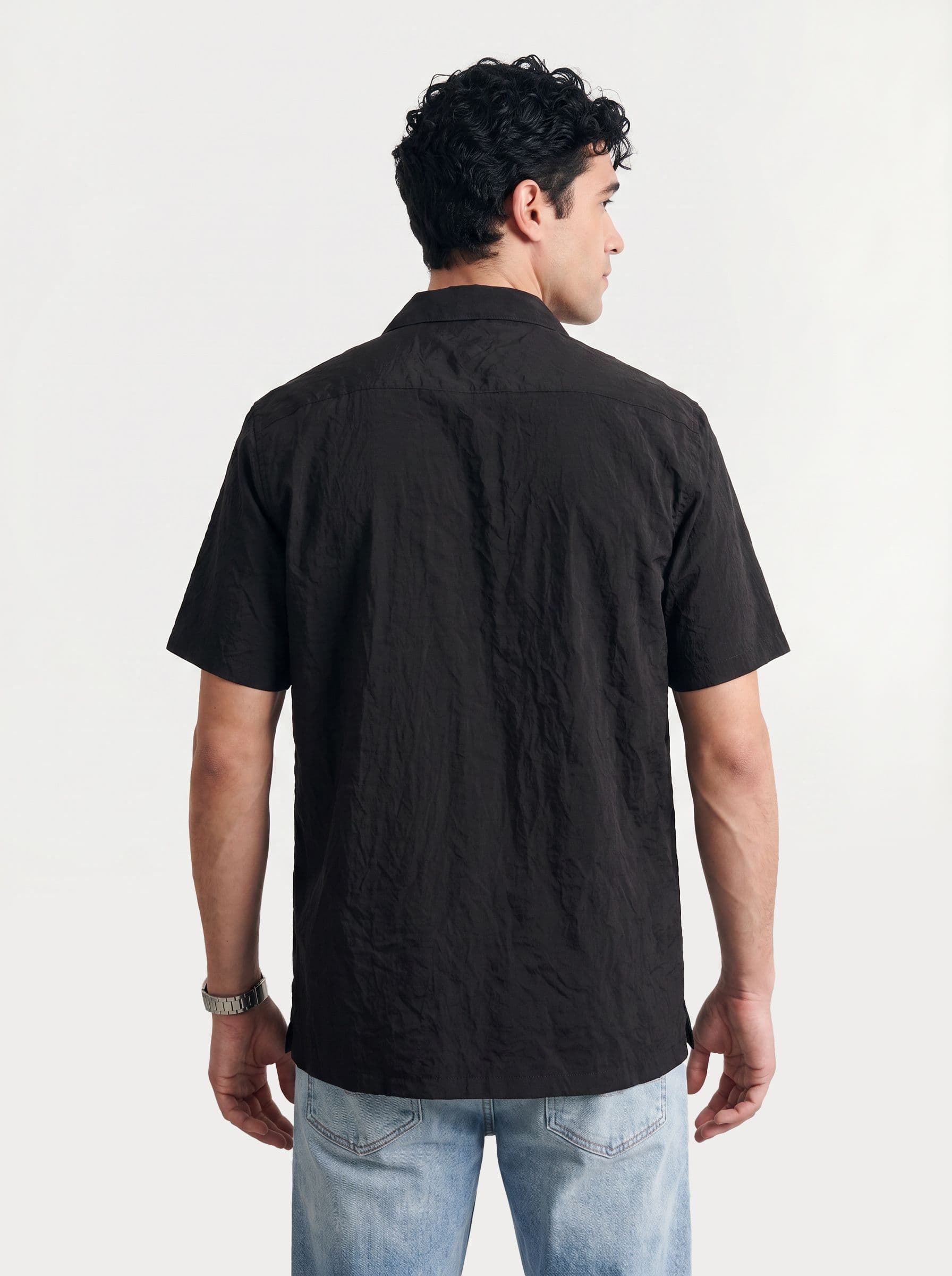 Mast & Harbour Easy Drape Textured Black Shirt thumbnail 5