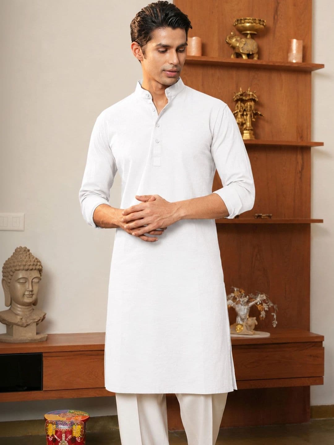 Anouk Men Pure Cotton Solid Knee Length Straight Kurta - view 1