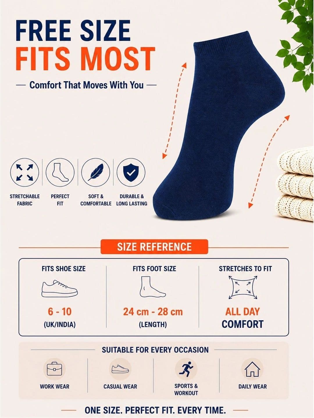 ADDOSSO Men Pack of 3 Cotton Assorted Ankle Length Socks thumbnail 4