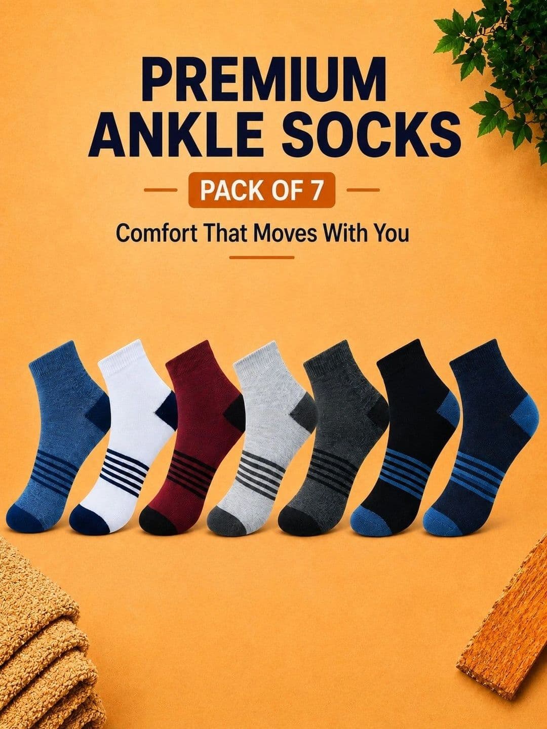 ADDOSSO Men Pack of 7 Cotton Assorted Striped Ankle Length Socks thumbnail 3