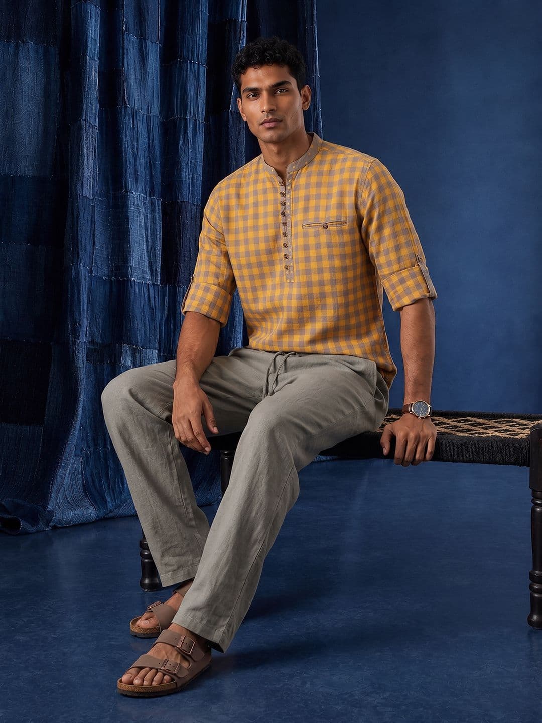 Taavi Woven Legacy Checked Pure Cotton Straight Kurta thumbnail 4