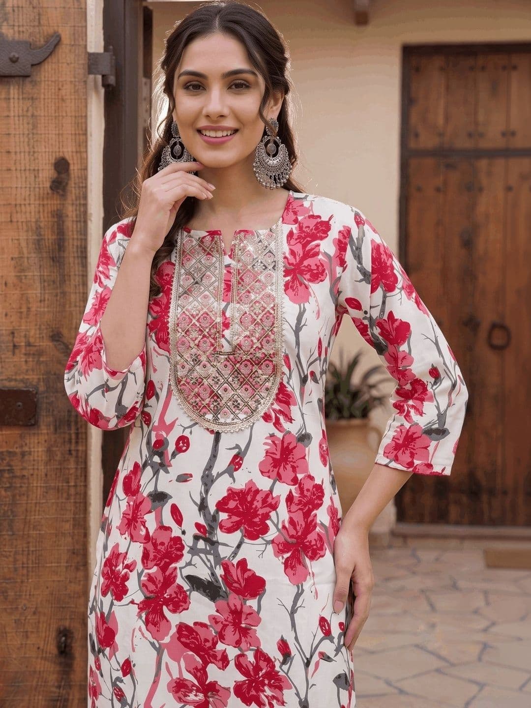 PHYSIL Women Floral Printed Thread Work Floral Kurta - view 1