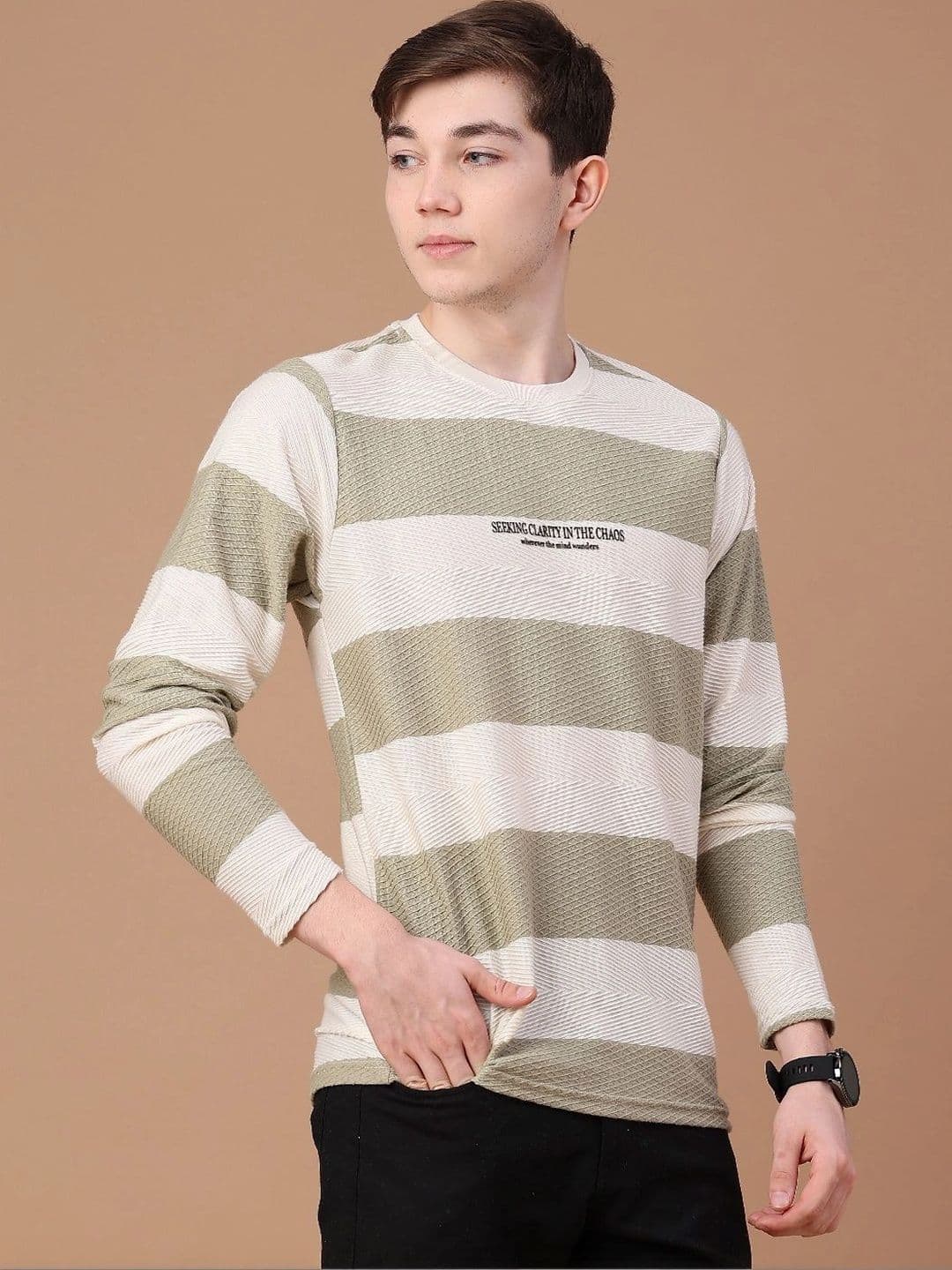 V-Mart Men Typography Striped Slim Fit T-shirt thumbnail 5