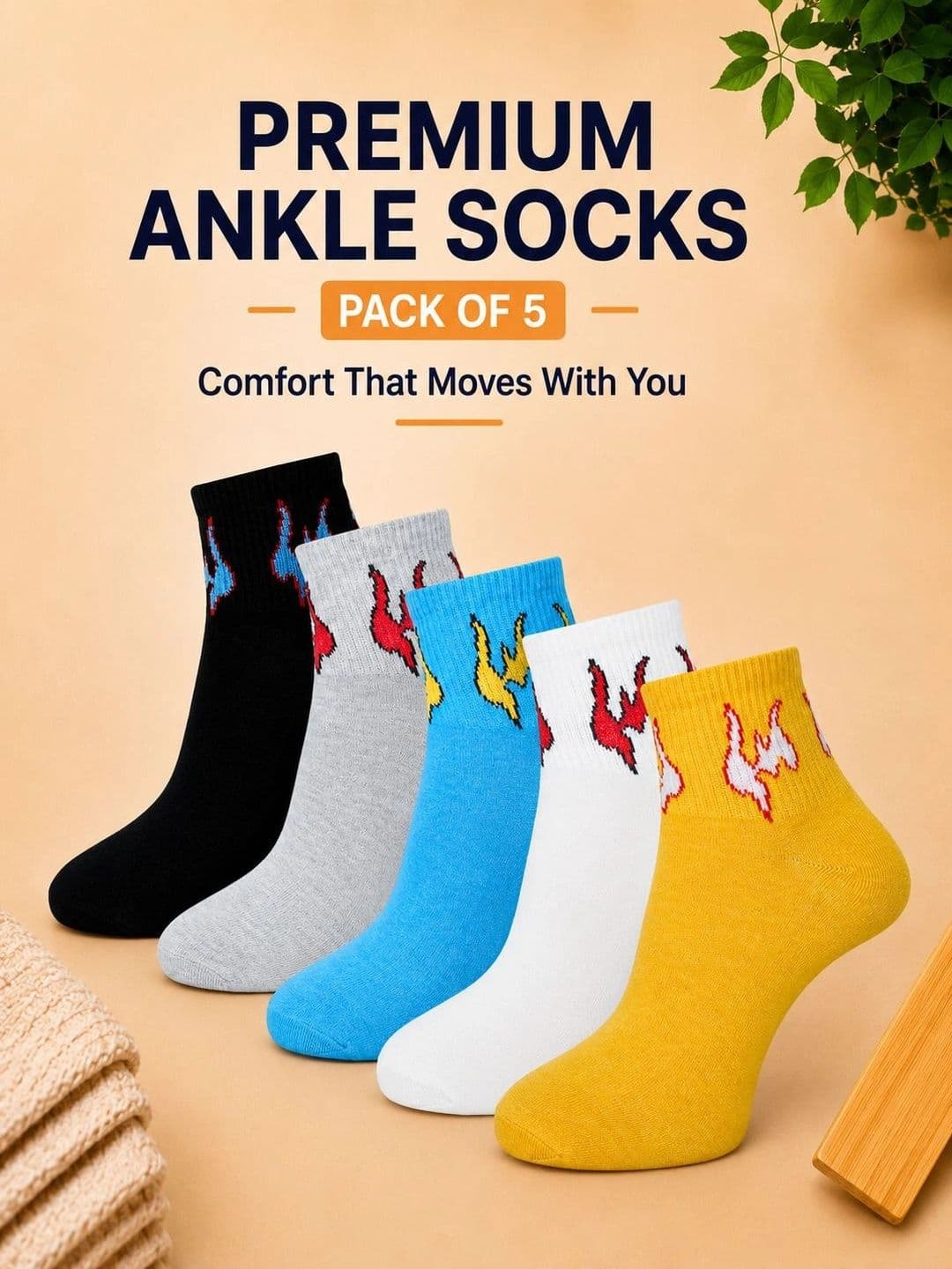 ADDOSSO Men Pack of 5 Cotton Assorted Patterned Ankle Length Socks thumbnail 5