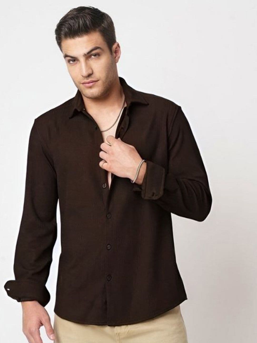 URBANICEMen Brown Textured Regular Fit Casual Shirt Full Sleeves thumbnail 7