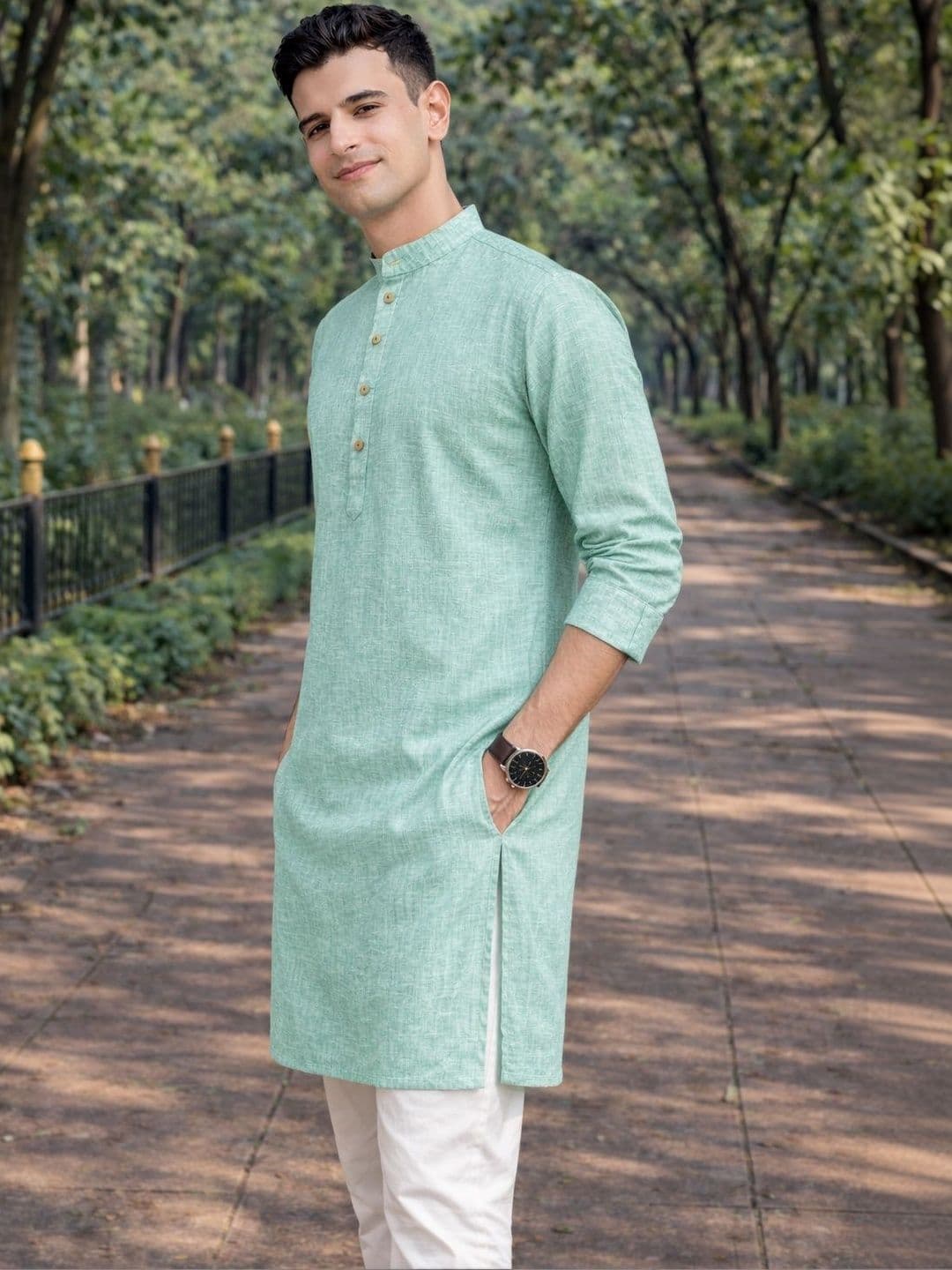 Anouk Men Cotton Linen Long Kurta thumbnail 3