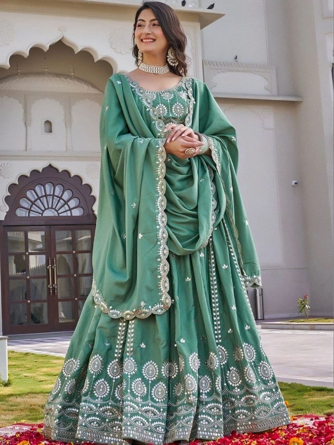 Shree Ram Creation Women Mirror Work Ready to Wear Lehenga & Blouse With Dupatta thumbnail 2