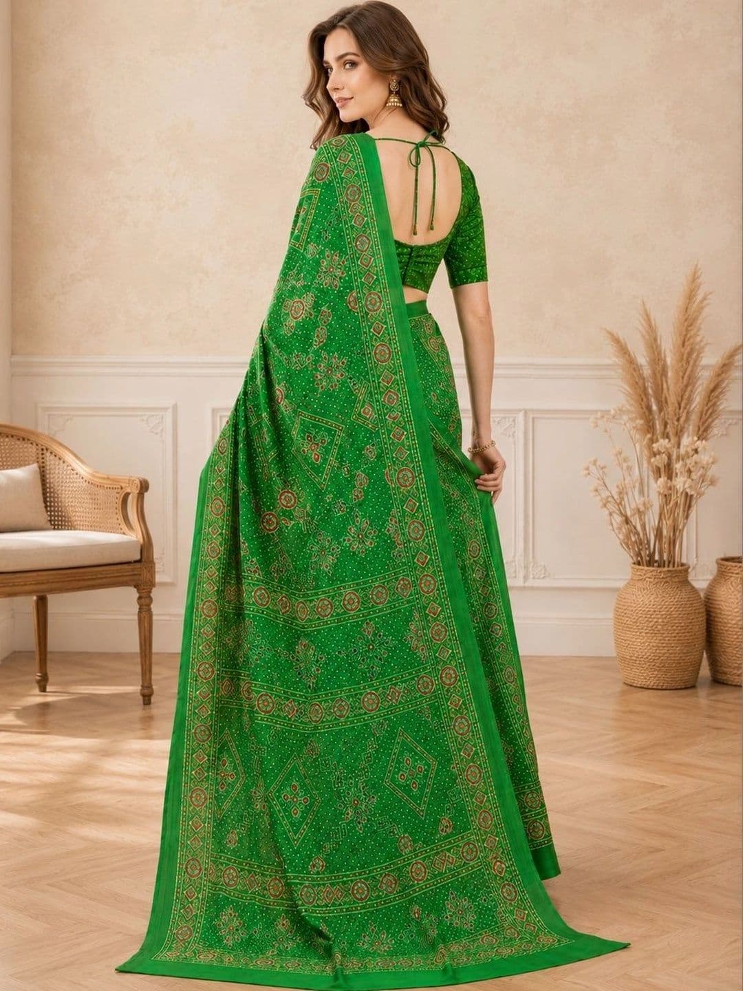 all about you Women's  Bandhani Poly Chiffon Fusion Bandhani Saree thumbnail 3