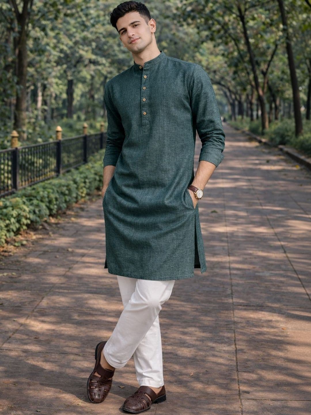 Anouk Men Cotton Linen Long Kurta thumbnail 4