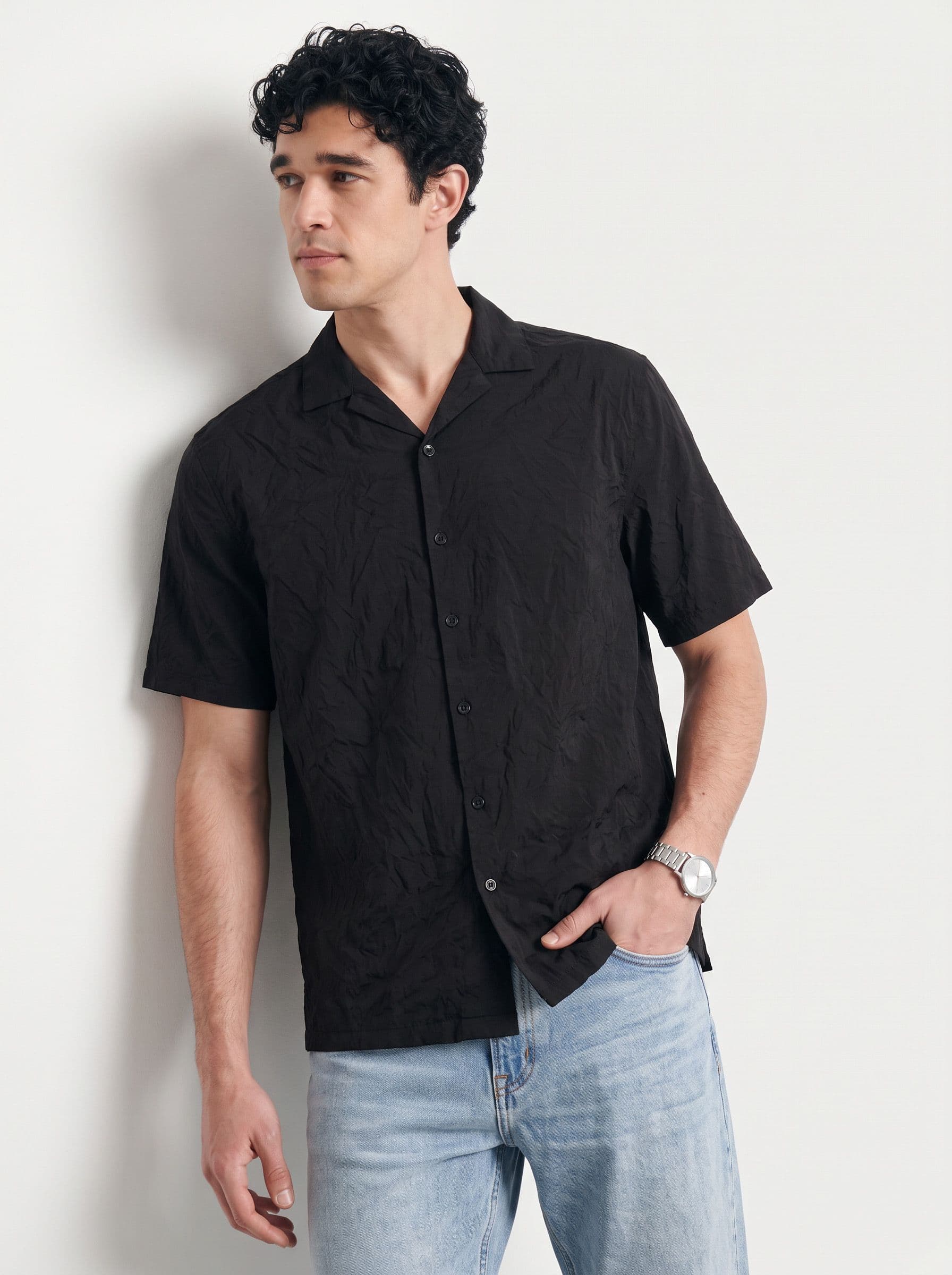Mast & Harbour Easy Drape Textured Black Shirt thumbnail 2