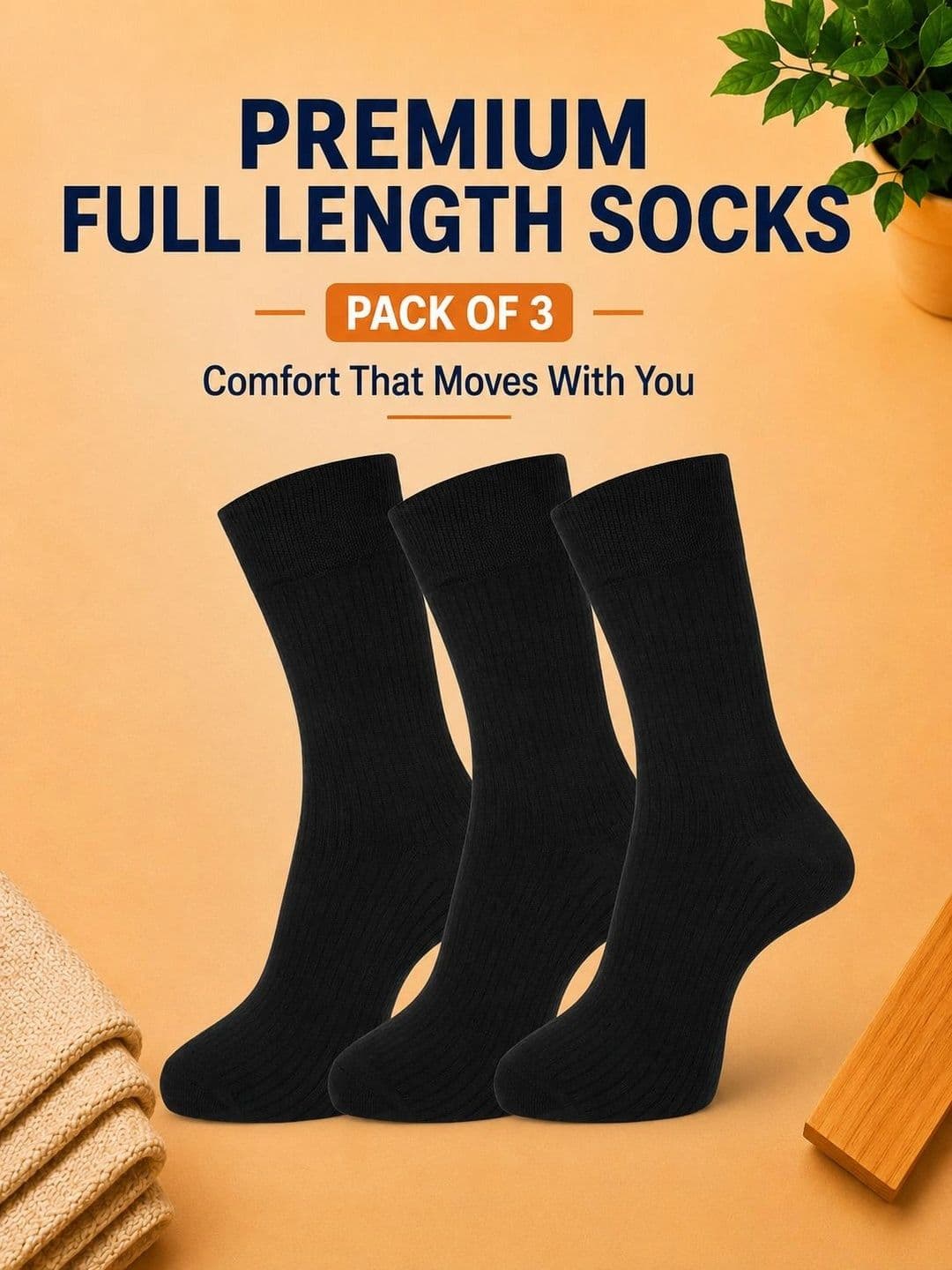 ADDOSSO Men Pack of 3 Cotton Assorted Striped Calf Length Socks thumbnail 2