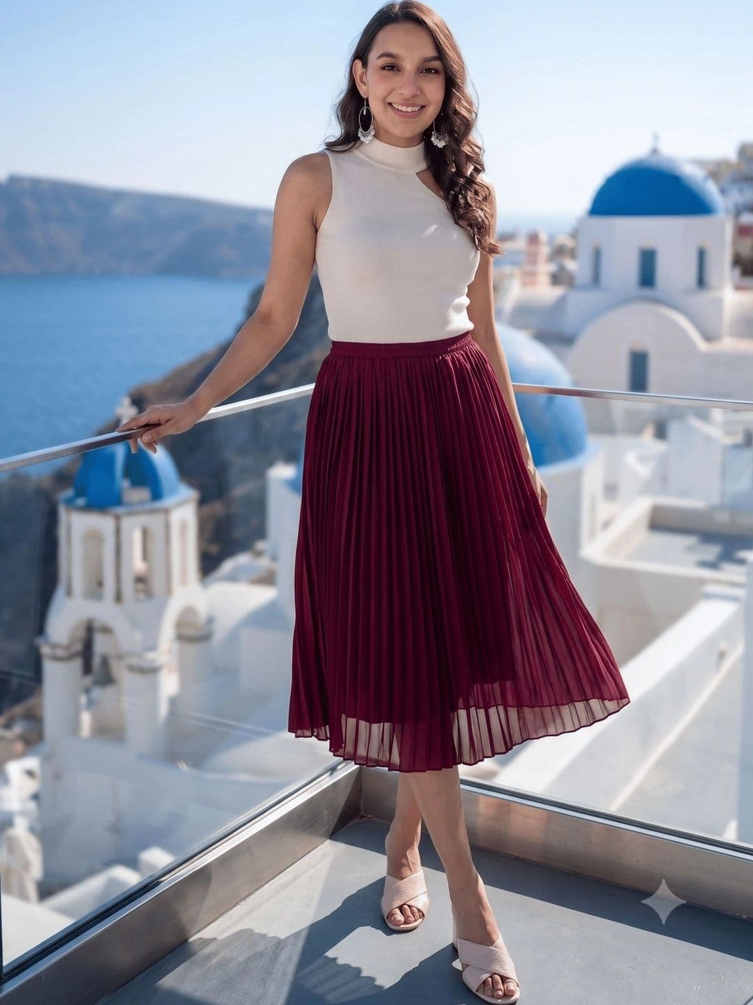 Aaruvi Ruchi Verma Women Accordion Pleated Midi A-Line Skirt - view 1