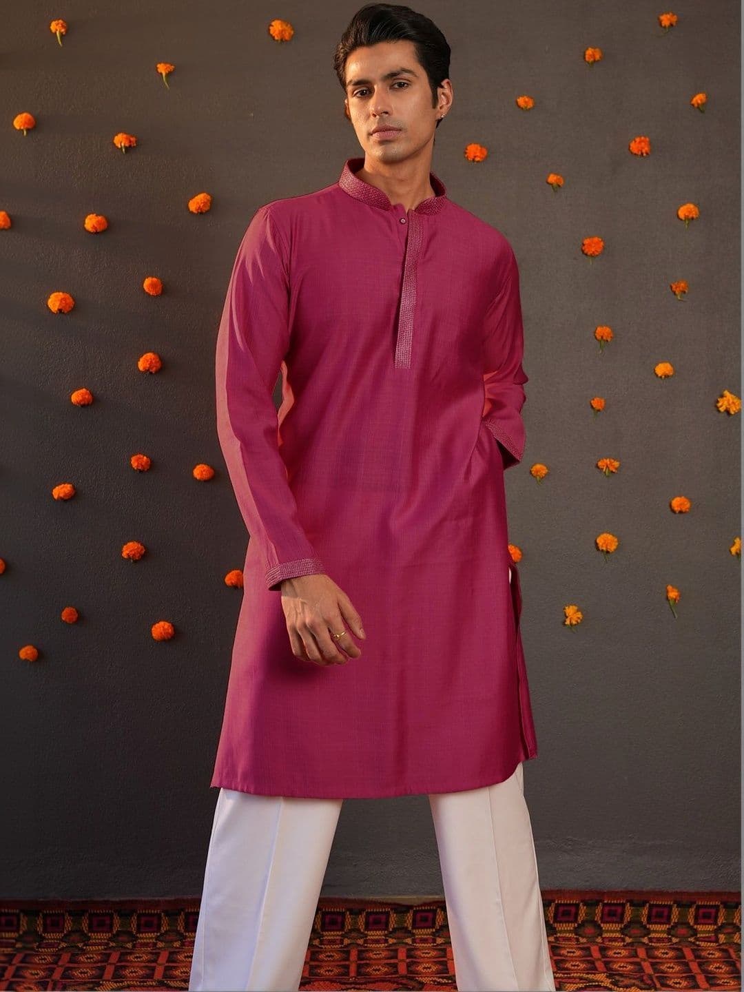 Anouk Men Button Patti Embroidery Straight Kurta thumbnail 4