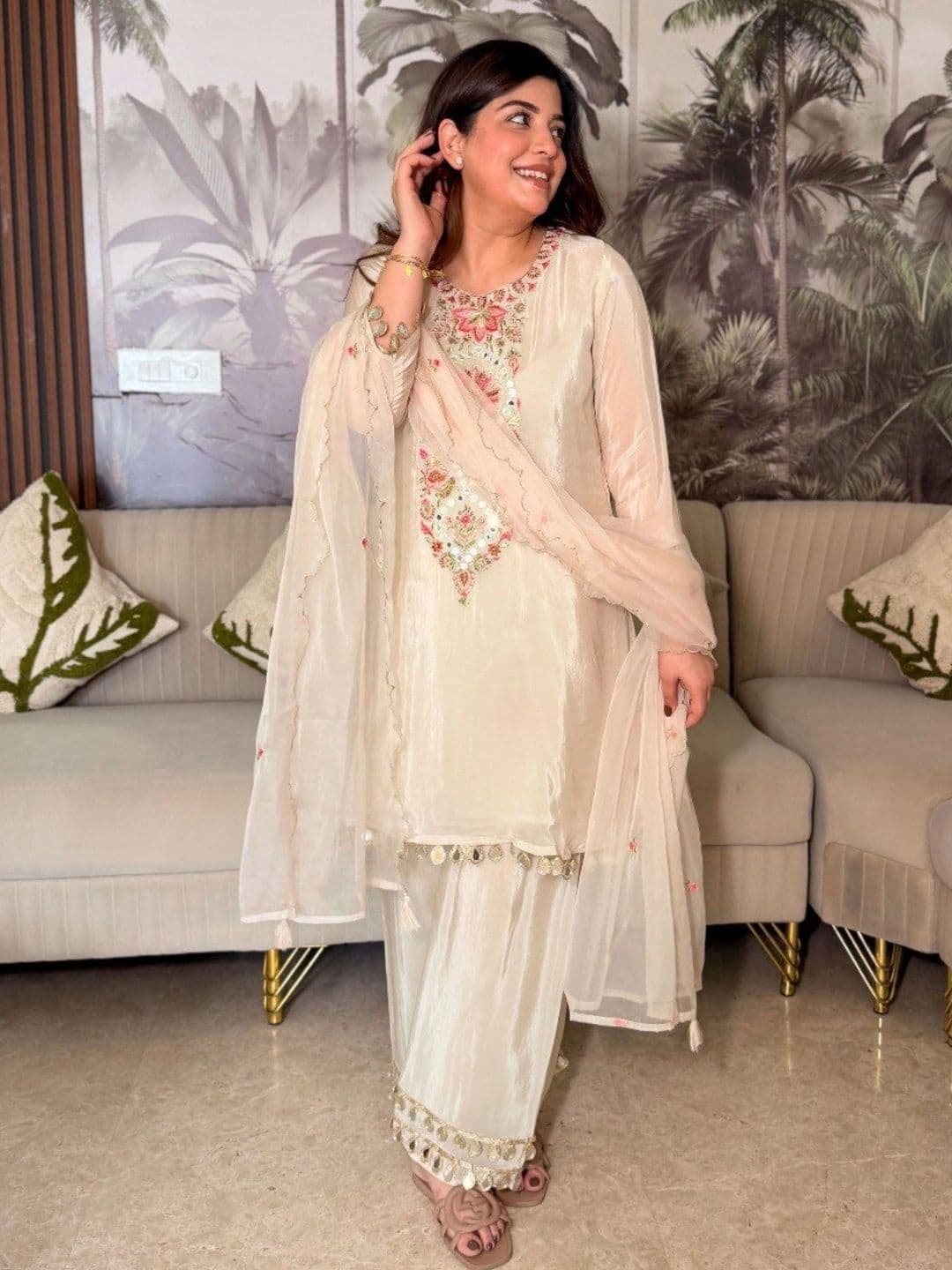 LeeliPeeri Designer Women Ethnic Motifs Embroidered Regular Mirror Work Kurta with Palazzos & With Dupatta thumbnail 3