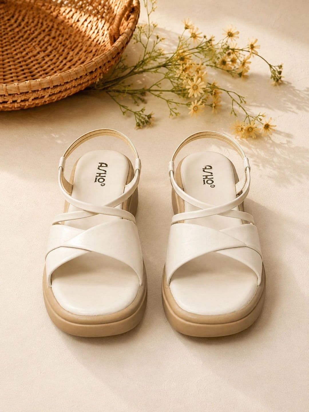 ASHO WITH FASHION MADE GLOBAL Women Synthetic Leather Platform Sandals with Cross Straps thumbnail 4