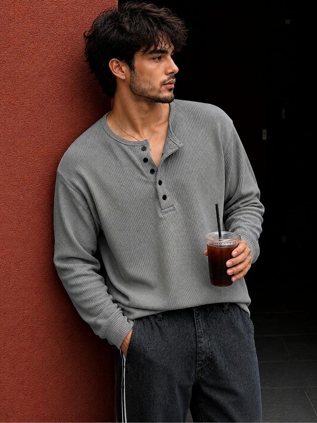 HOODLER Men Henley Neck T-shirt thumbnail 4