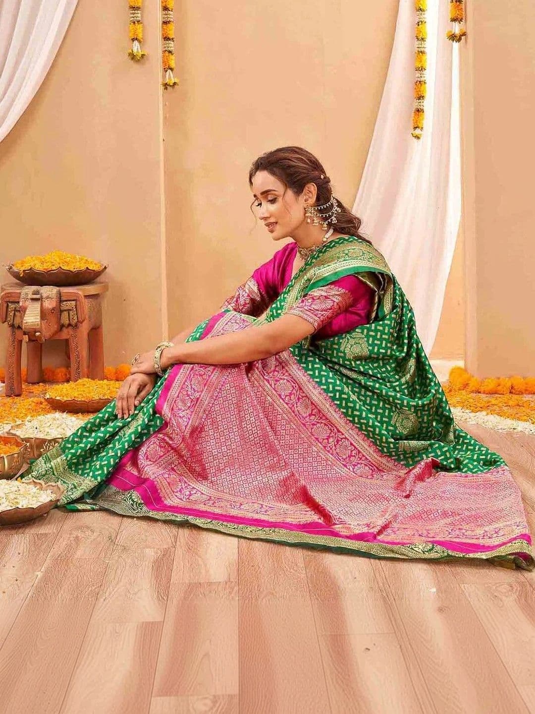 KALINI Woven Design Zari Art Silk Fusion Saree thumbnail 4