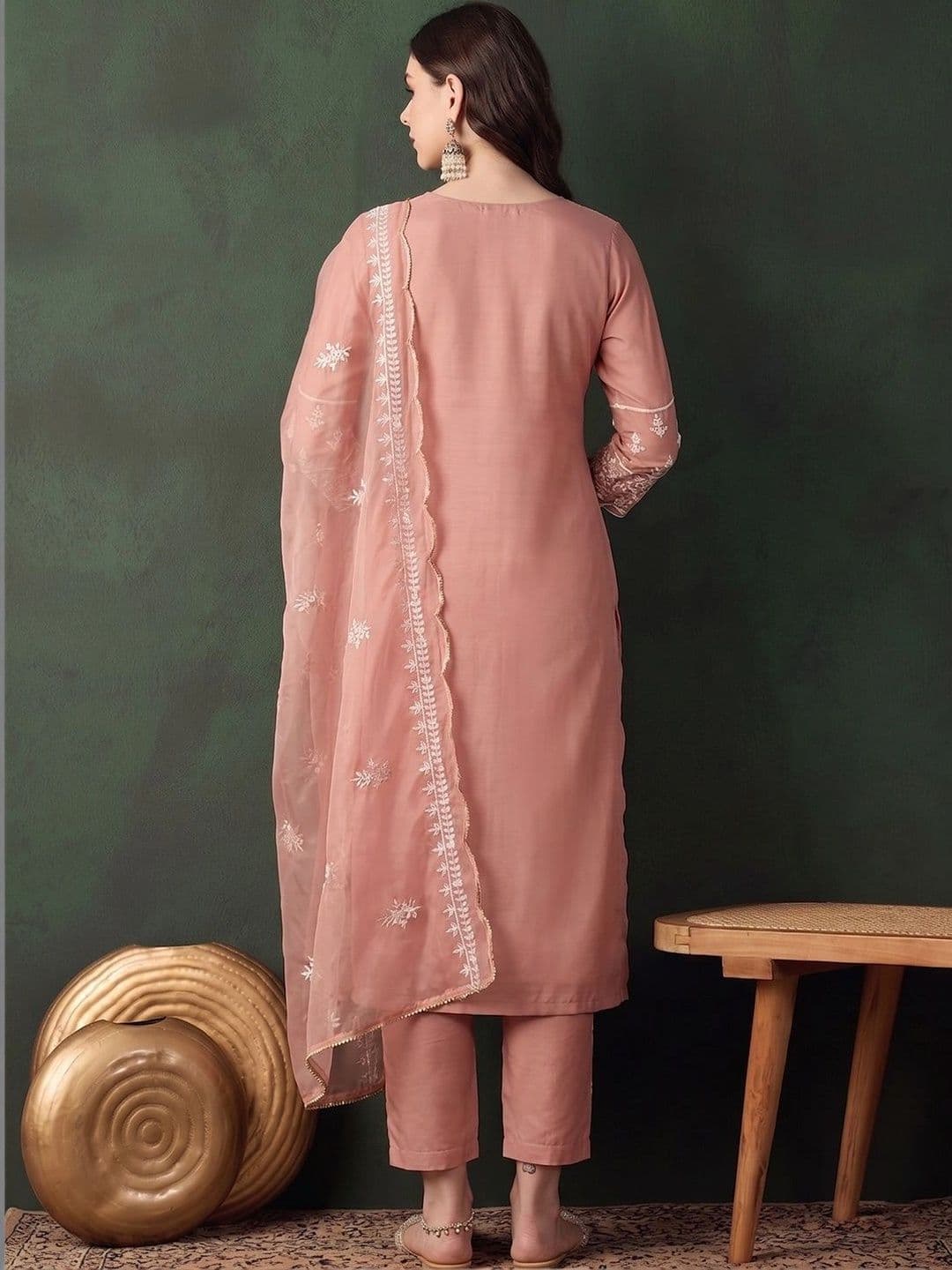 Sangria Women Ethnic Motifs Embroidered Regular Thread Work Pure Cotton Kurta with Trousers & With Dupatta thumbnail 5
