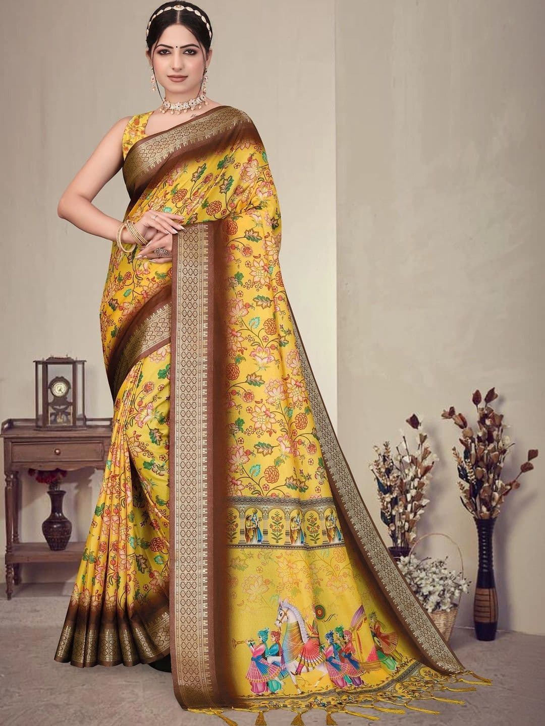 VS MALL Floral Silk Cotton Saree - view 1