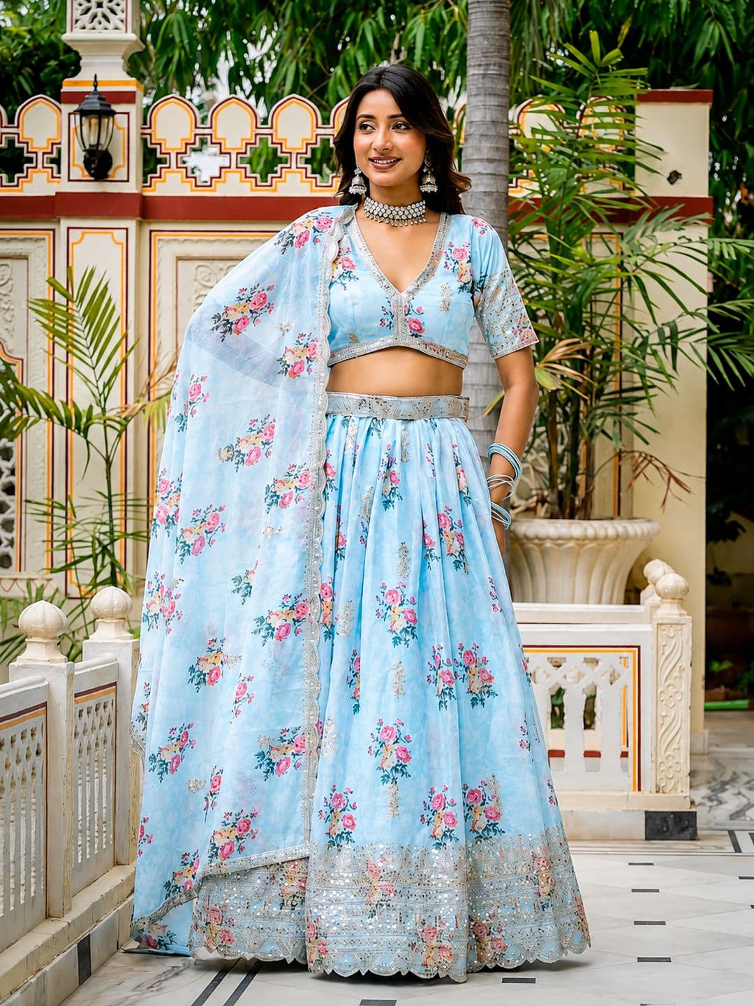 JIHU CULTURE Printed Sequinned Semi-Stitched Lehenga & Unstitched Blouse Taping thumbnail 6