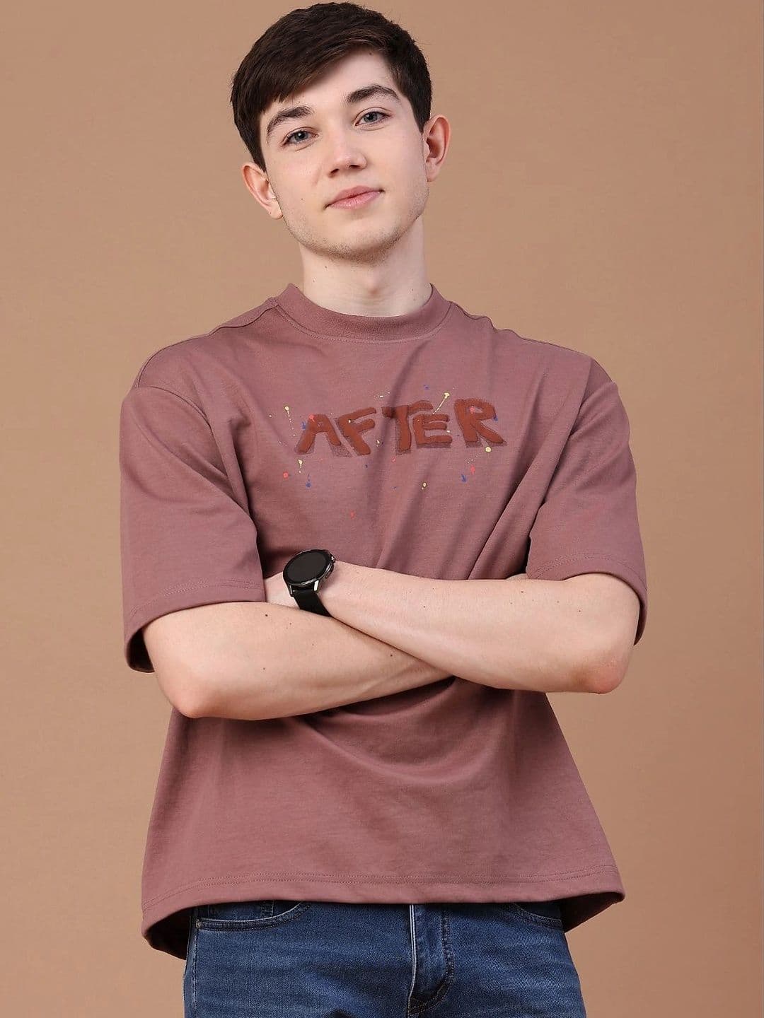 V-Mart Men Typography Printed Drop-Shoulder Sleeves T-shirt - view 1
