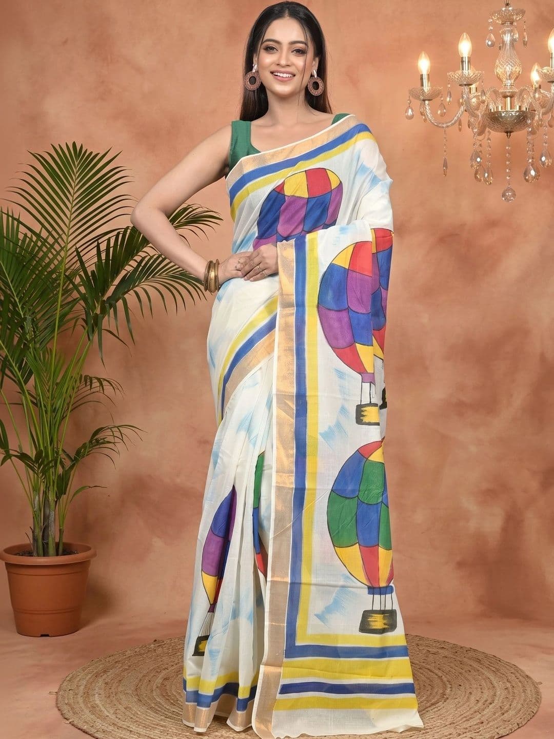 PuJoy Ethnic Motifs Sequinned Pure Cotton Handloom Taant Saree thumbnail 4