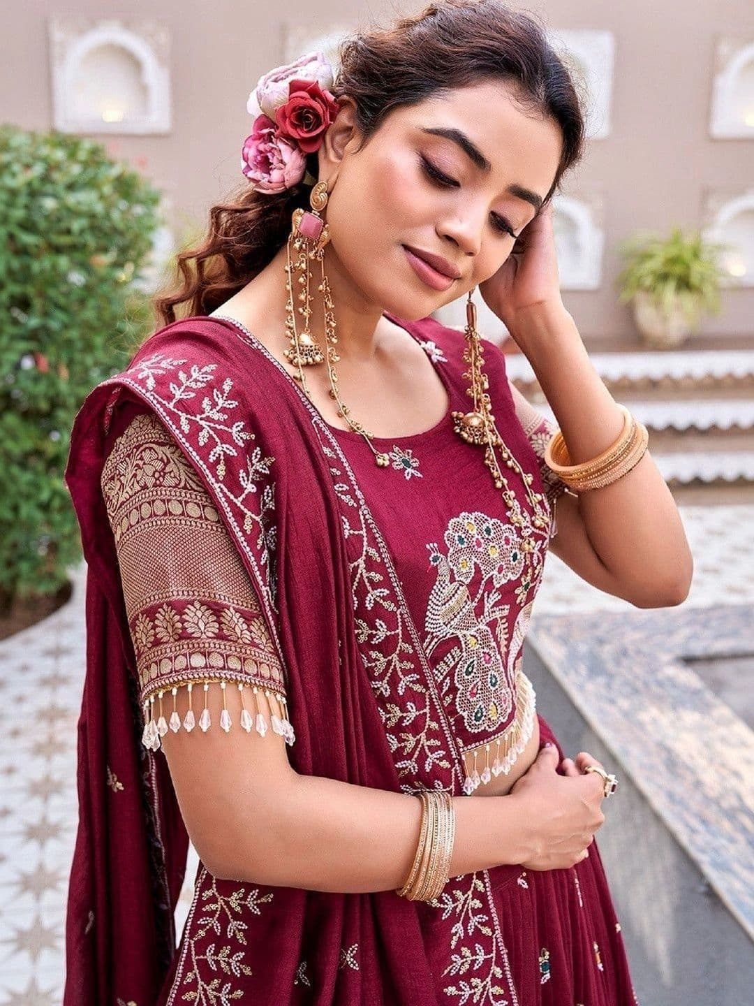 Shree Ram Creation Embroidered Thread Work Ready to Wear Lehenga & Blouse With Dupatta thumbnail 3