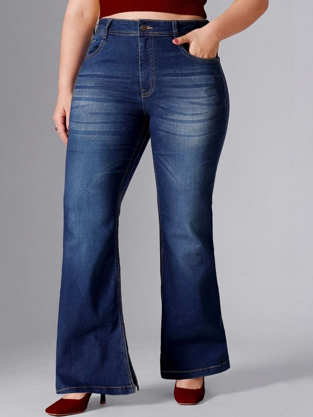 Miss Chase A+ Women Bootcut Mid-Rise Light Fade Stretchable Jeans thumbnail 2