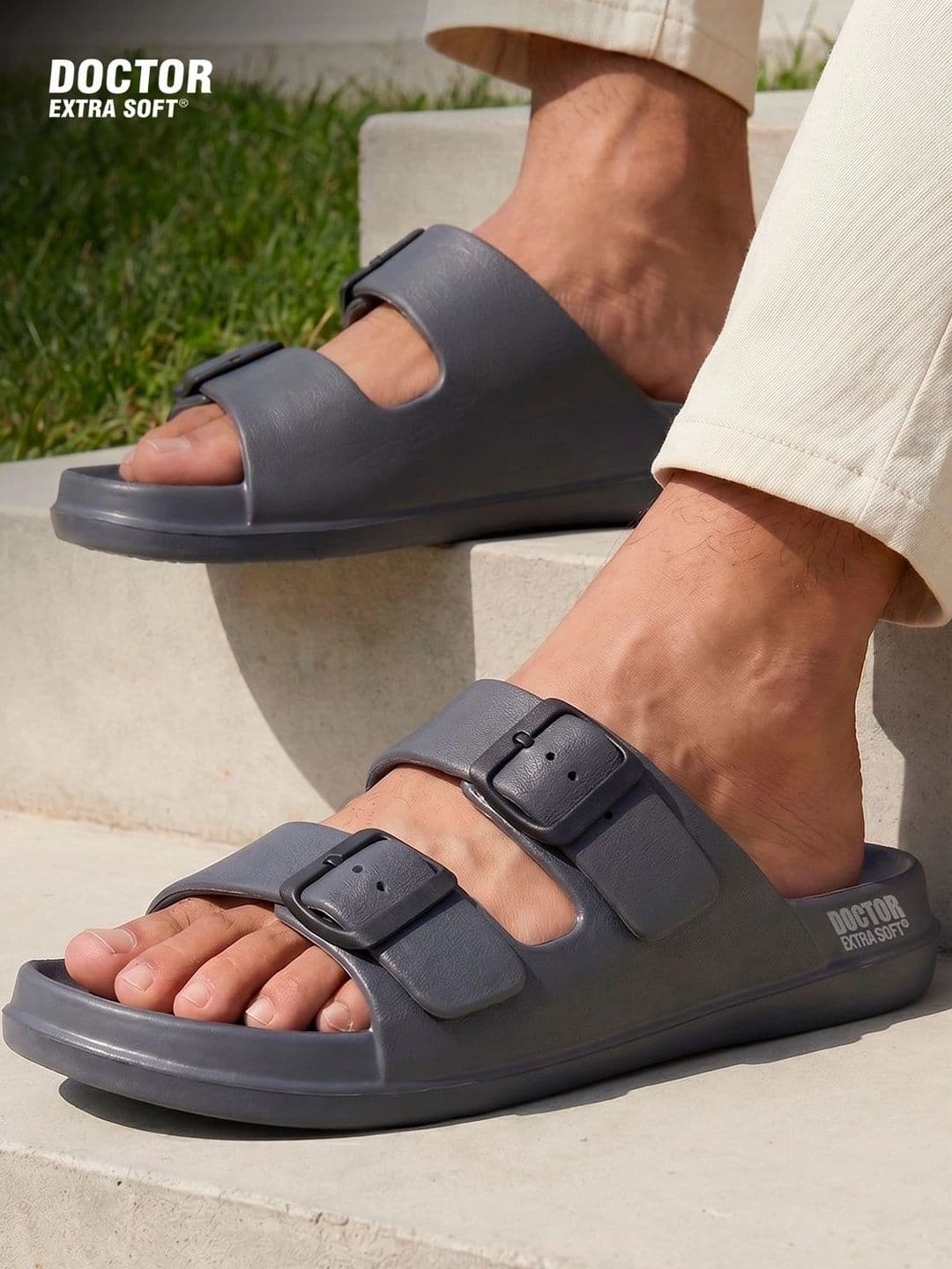 DOCTOR EXTRA SOFT Men Classic Cushion Lightweight Rubber Sliders With Buckle Detail - view 1
