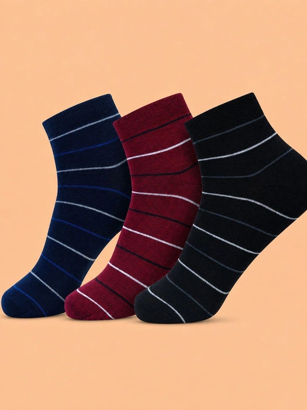 ADDOSSO Men Pack of 3 Cotton Assorted Striped Ankle Length Socks - view 1