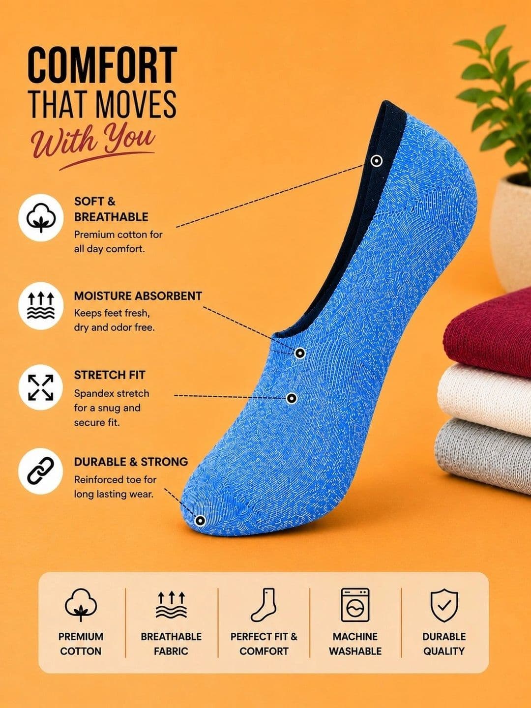 ADDOSSO Men Pack of 3 Cotton Assorted Patterned Shoe Liners Socks thumbnail 4