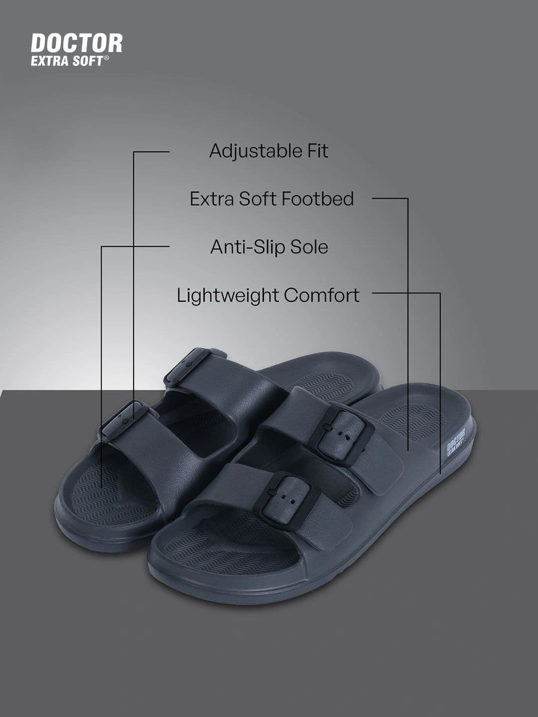 DOCTOR EXTRA SOFT Men Classic Cushion Lightweight Rubber Sliders With Buckle Detail thumbnail 5