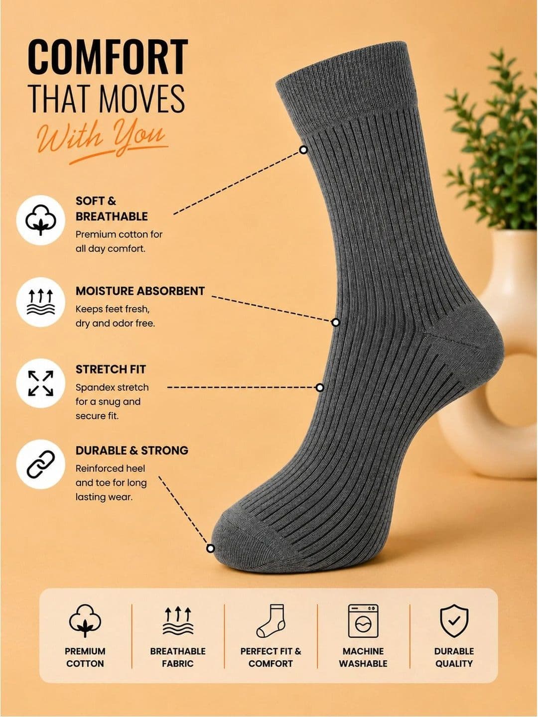 ADDOSSO Men Pack of 3 Cotton Assorted Calf Length Socks thumbnail 5