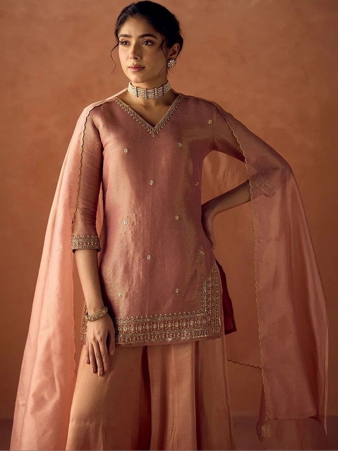 Wtune Women Ethnic Motifs Embroidered Regular Kurta with Palazzos & With Dupatta thumbnail 3