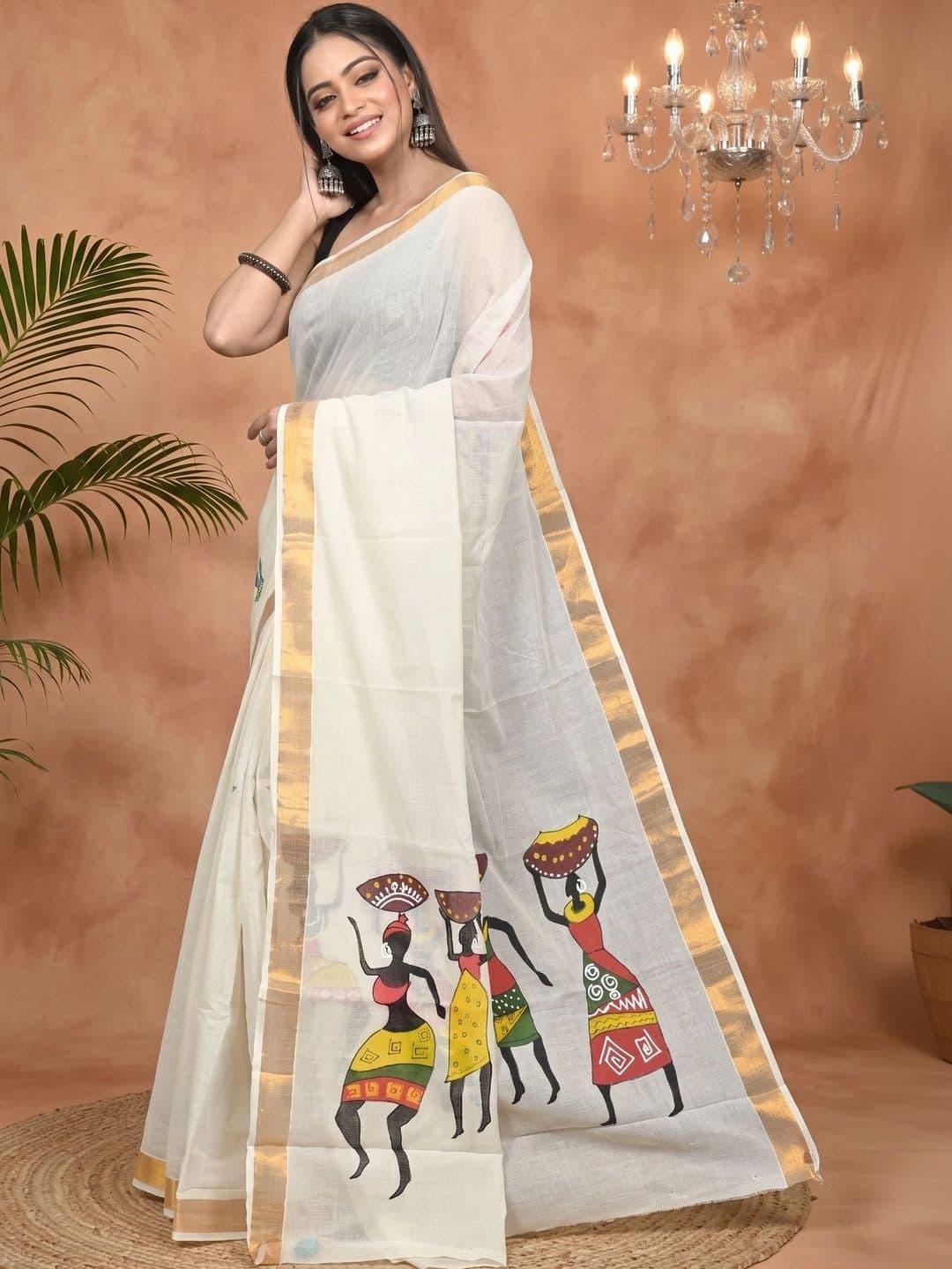PuJoy Ethnic Motifs Sequinned Pure Cotton Handloom Taant Saree thumbnail 6