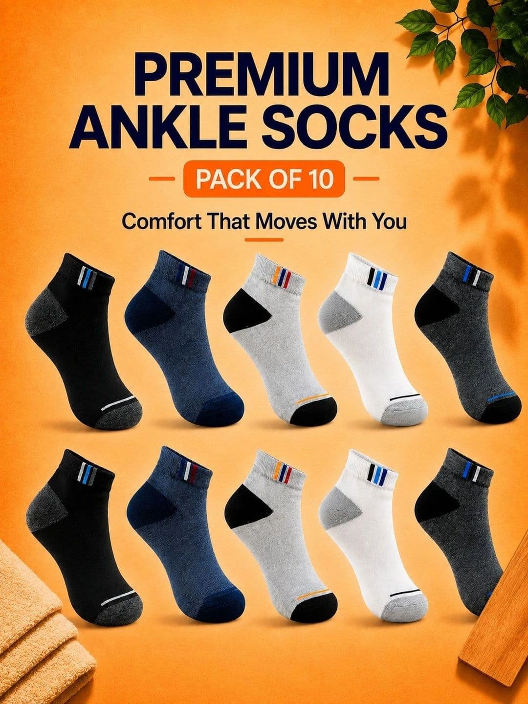 ADDOSSO Men Pack of 10 Cotton Assorted Colourblocked Ankle Length Socks thumbnail 3