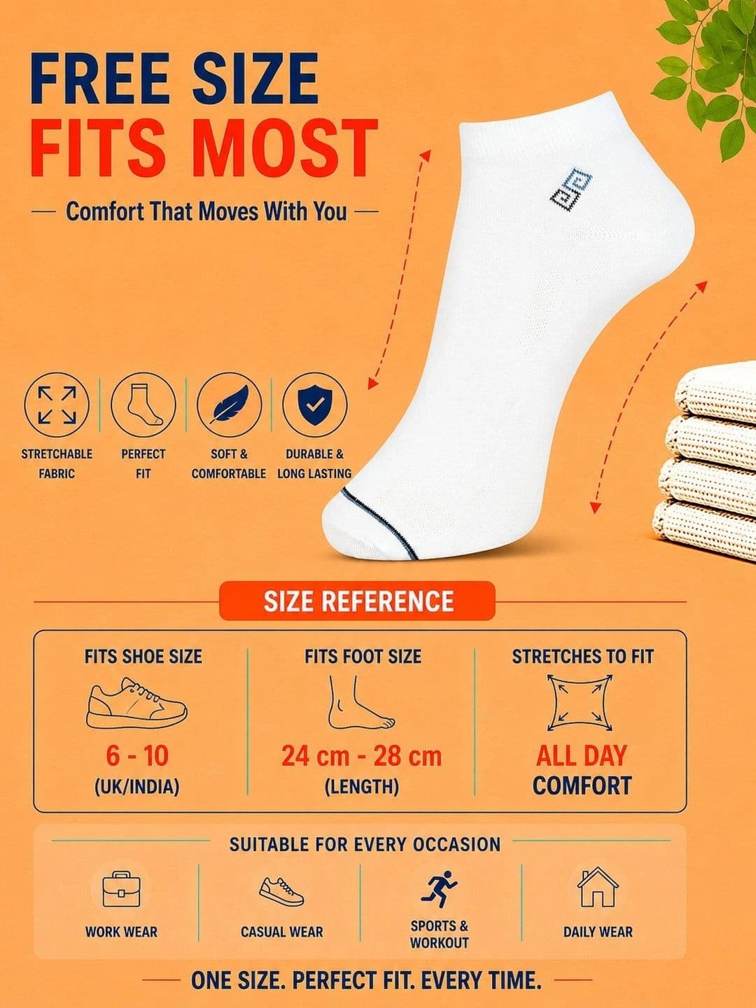 ADDOSSO Men Pack of 3 Cotton Assorted Ankle Length Socks thumbnail 2