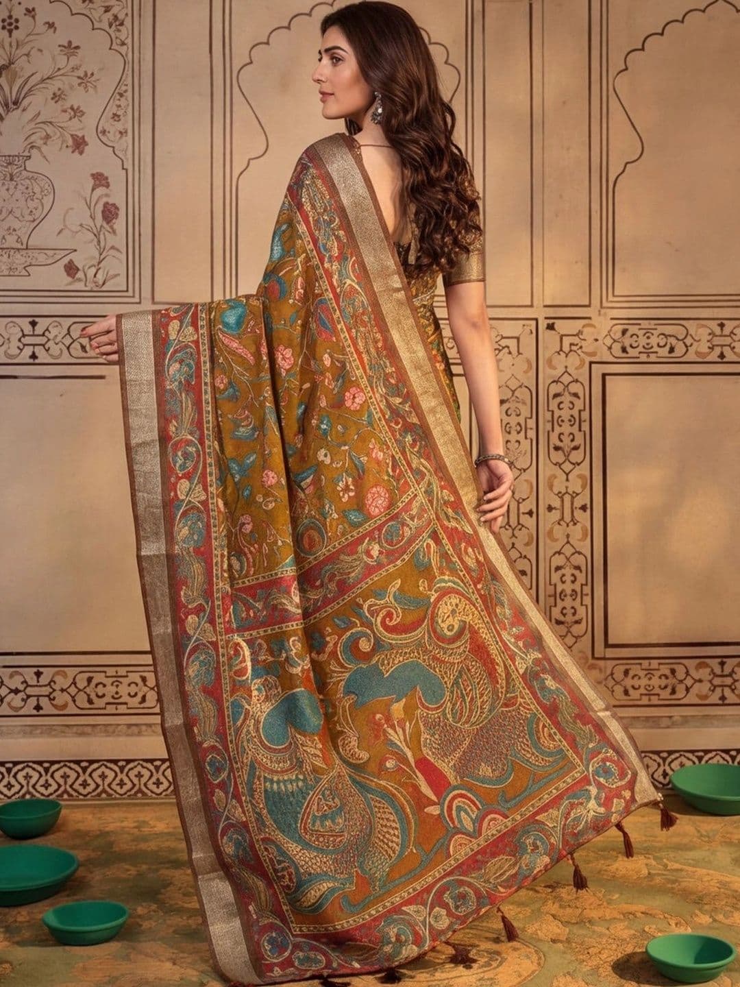 Mitera Kalamkari Zari Silk Cotton Designer Khadi Saree thumbnail 3
