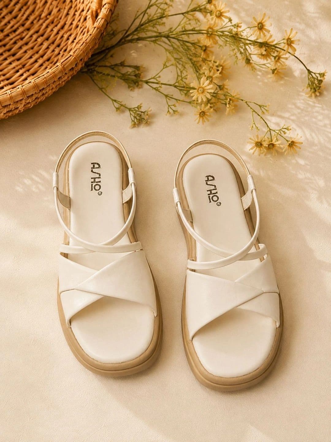 ASHO WITH FASHION MADE GLOBAL Women Synthetic Leather Platform Sandals with Cross Straps thumbnail 5
