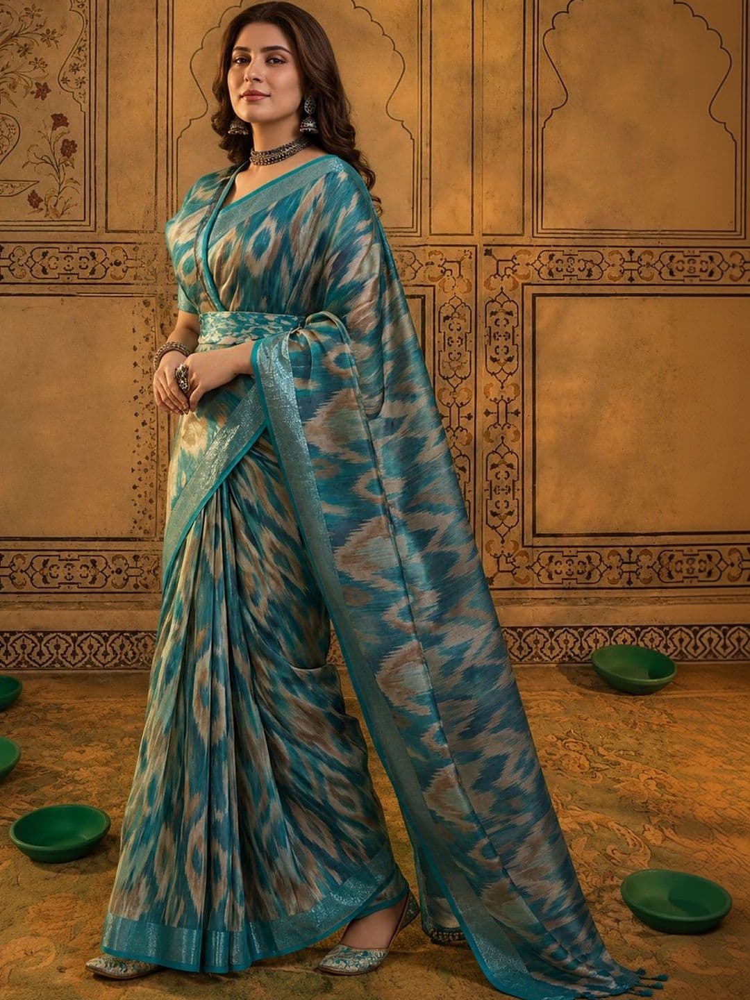 Mitera Floral Women Zari Silk Cotton Fusion Saree thumbnail 5