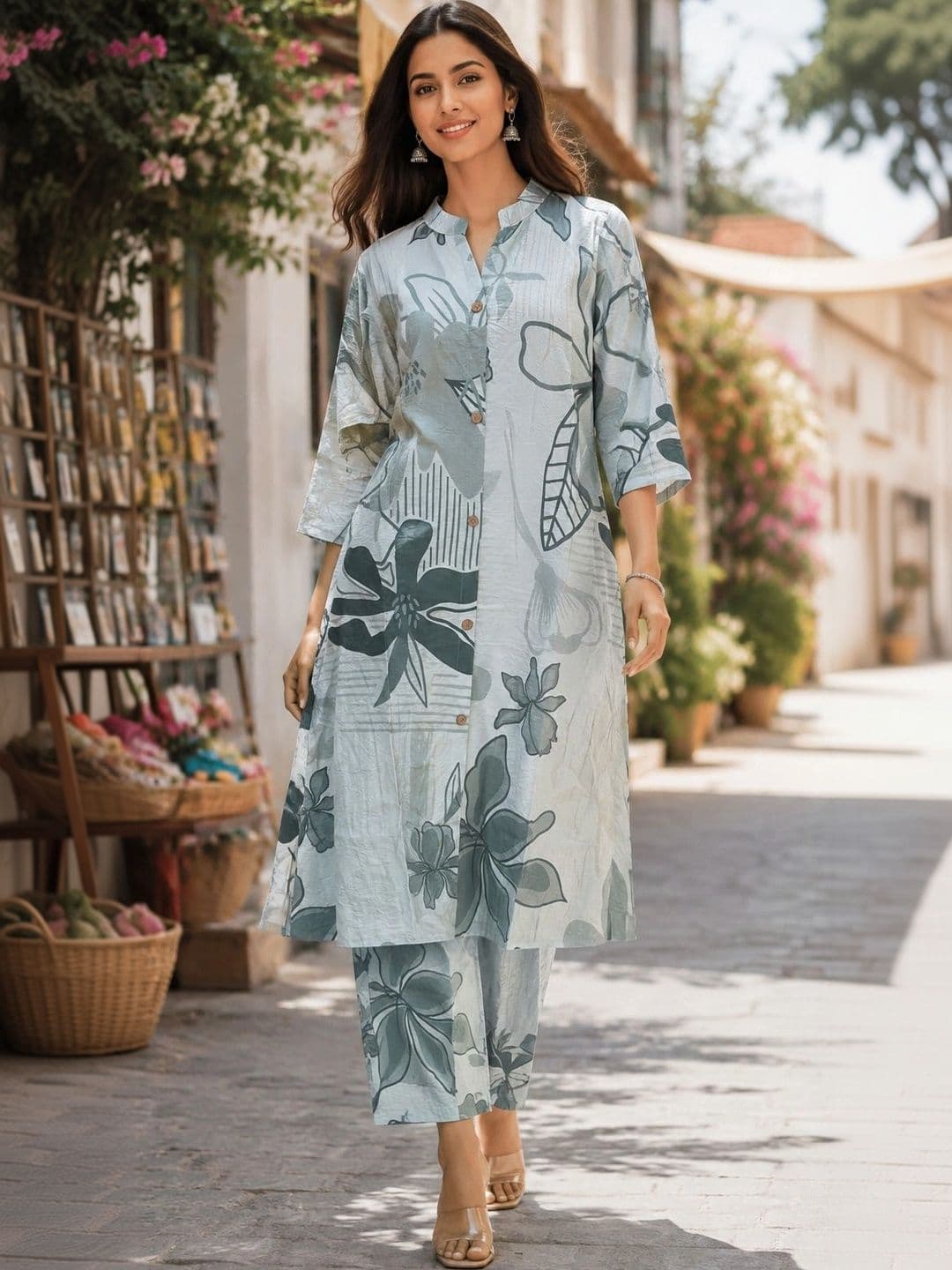 Three Boganvilla Women Floral Printed Regular Kurta with Trousers - view 1
