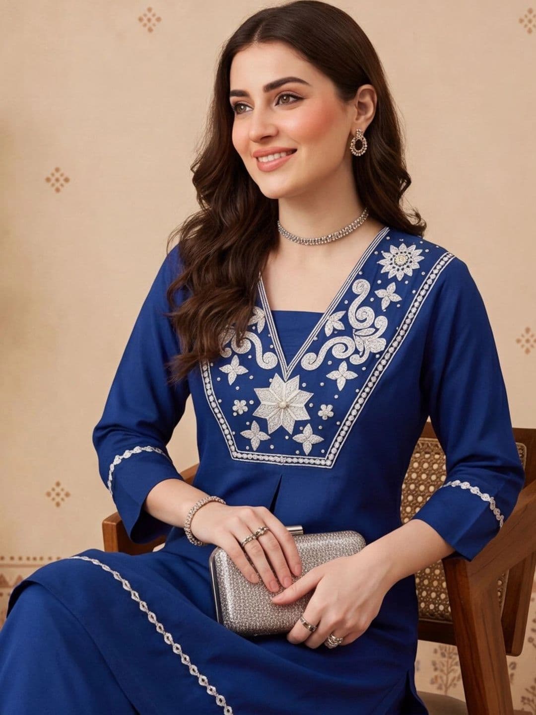 Anouk Women Ethnic Motifs Embroidered Regular Thread Work Kurta with Palazzos thumbnail 6