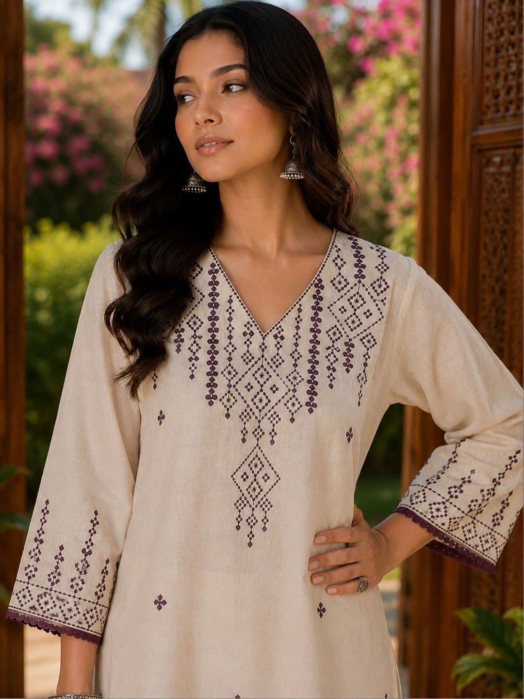 AVANSHEE Women  Embroidered Thread Work Pure Cotton Kurta with Trousers & With Dupatta thumbnail 7