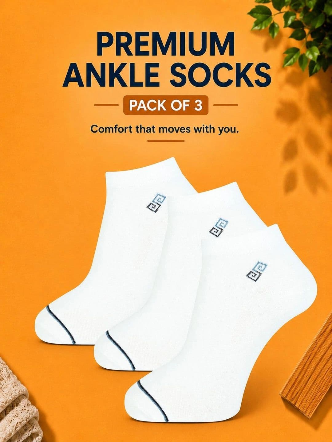 ADDOSSO Men Pack of 3 Cotton Assorted Ankle Length Socks thumbnail 5