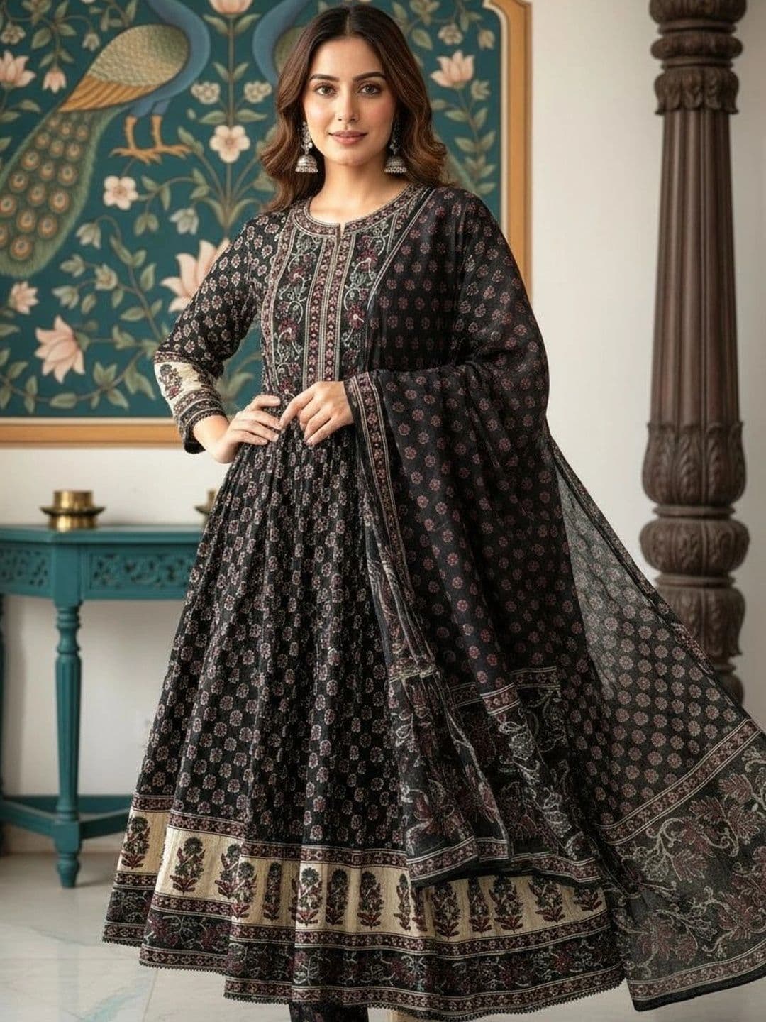Anouk Women Ethnic Motifs Printed Regular Pure Cotton Kurta with Trousers & With Dupatta thumbnail 4